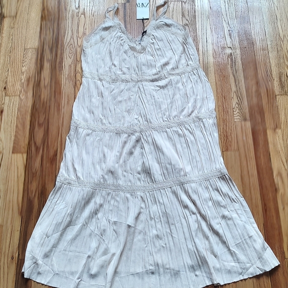 ZARA BANDAGE Knit Pleated Midi Dress Ivory Stretch Sleeveless V Neck Viscose L - Picture 12 of 16